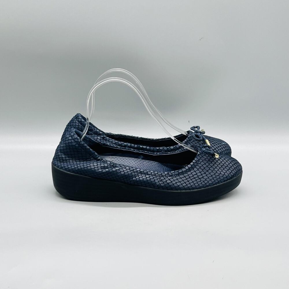 FitFlop Shoes Womens 6.5 Blue Synthetic Animal Print Ballet Flats Bow Comfort